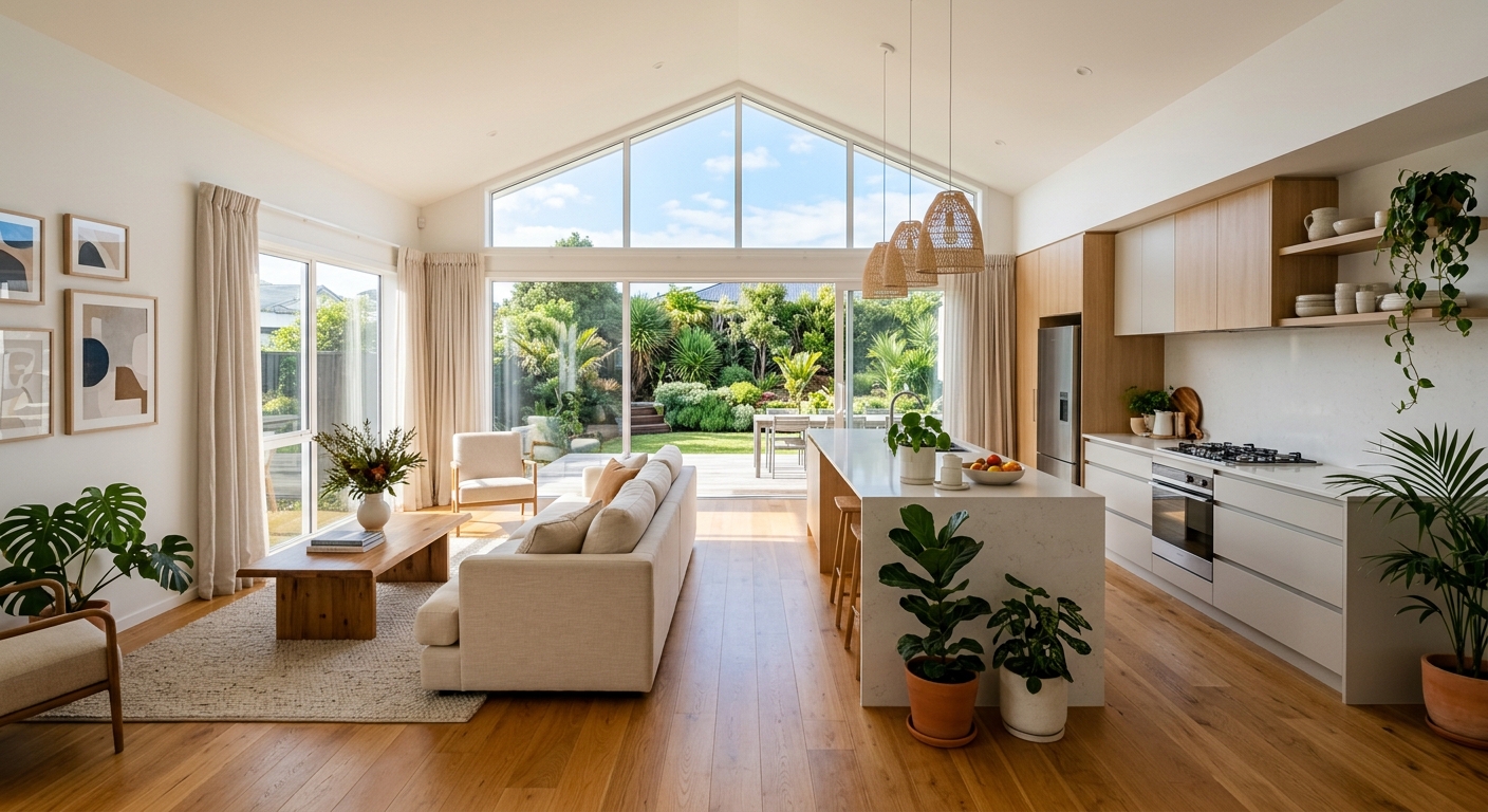 Bright, spotless Auckland home interior with natural light